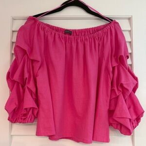 Vince Camuto Hot Pink Off Shoulder Ruffle Blouse